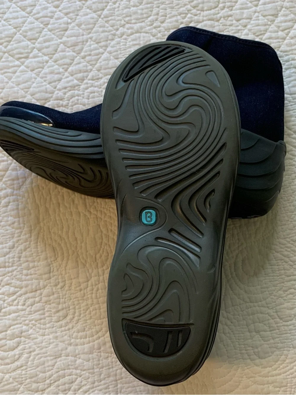 Bzees Zora Wedge Boots in Navy Denim with Rounded Toe Box Mud Guard
